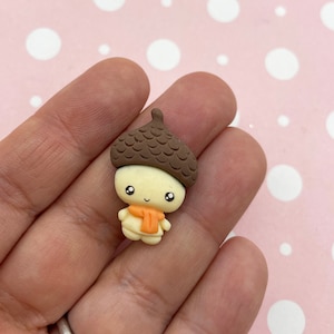 6 cabujones de bellota de resina kawaii con base plana, acrílico, plástico, pegamento para otoño, 266b
