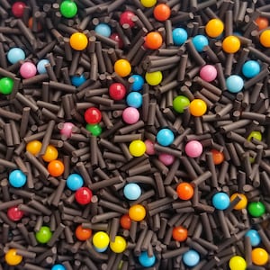 RAINBOW BROWNIE, Brown with Rainbow Resin Chips, Sprinkle Mix,  Polymer Clay Fake Sprinkles, Decoden Funfett Jimmies, E183