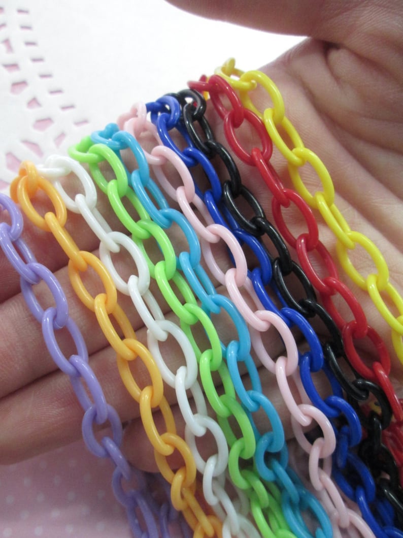 MIXED COLOR Acrylic Plastic Colorful Craft Chain, 16 Inches Long Resin ...