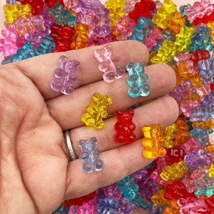 Fifteen Top to Bottom Drilled Glossy Gummy Bear Beads, 15x10x8mm Hard Plastic, H138