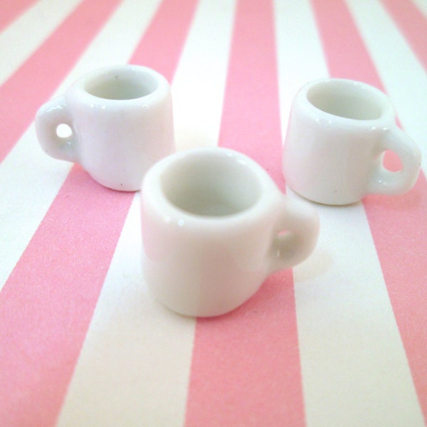 4 White Porcelain Coffee Cup Charms, miniature teacups #200