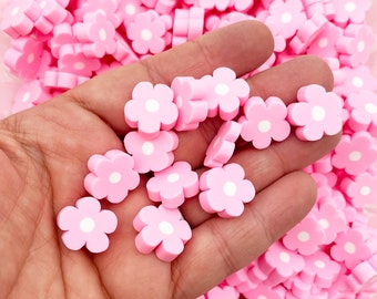 10 Large Polymer Clay Pink Flowers, Cane Slices, Miniature Clay Shapes, H506