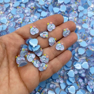 20 Cabochon in plastica acrilica con retro piatto a forma di orsetto kawaii blu da 10 mm, dolci cabochon in resina con retro piatto a forma di animale 541