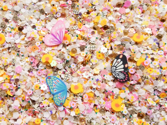 Spring Flower Leaves Butterfly Blossom Easter Fake Clay Sprinkles Deco