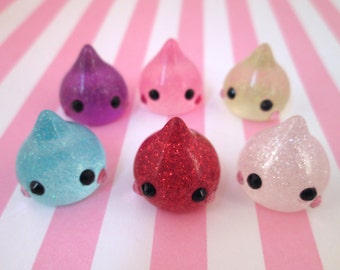 4 Multicolor Drop Glitter Resin Cabochons, Cute Glittery Acrylic Plastic Cabs,  #837