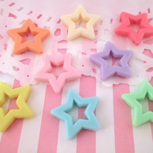 10 Pastel Acrylic Plastic Fairy Kei Pastel Star Bead Frame, Cute Multicolor Kawaii Resin Embellishments, J170
