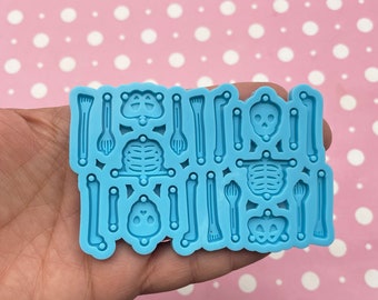 22 Cavity Halloween Kawaii Skull Skeleton Charm Pendant Bone  Mold, Silicone Skeleton Moulds, Clay, Resin Etc Q161b