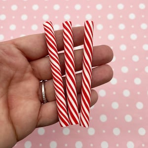4 enormes bastones de caramelo navideños de arcilla polimérica con remolinos de menta roja, adorables dulces de menta falsos de Fimo para Navidad, suministros para manualidades navideñas 248