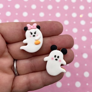 4 Halloween Mouse Ghost Cookie Cabochons, Cute Spooky Cute Kawaii Halloween Cabs, DH9