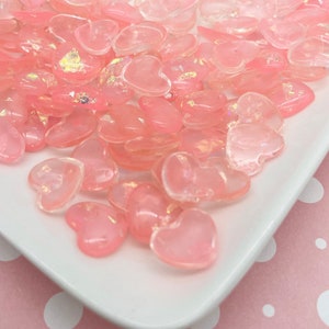 10 cabujones de resina con parte trasera plana en forma de corazón de color rosa brillante, cabujones de celofán iridiscente de plástico acrílico con parte trasera plana para el Día de San Valentín Kawaii 016
