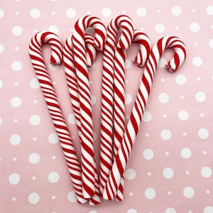 Huge 6 Inch Polymer Clay Christmas Candy Canes, Cute Fake Bake Peppermint Charms