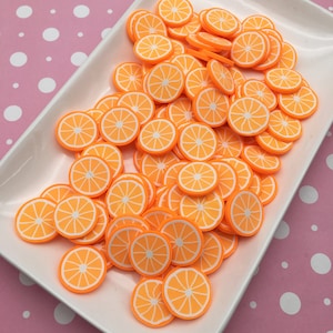 10 Large Polymer Clay Orange Tangerine Fruit Slices, Faux Fruit, Miniature Fruit, #312a