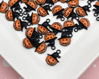 6 Enamel Cute Halloween Pumpkin Charms, Jack O'Lantern Enamel Pendants, F454