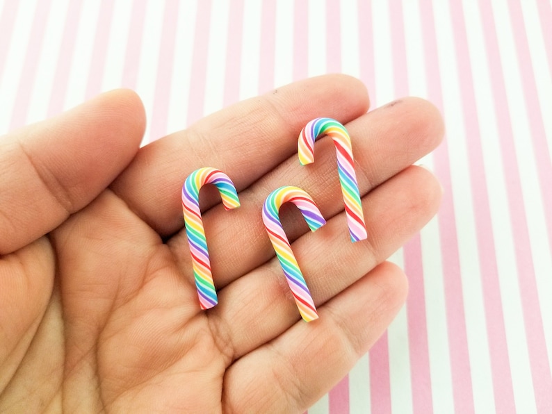 Polymer Clay Rainbow Candy Canes Cute Swirl Fake Peppermint Etsy