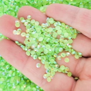 3mm Round Flatbacked AB Jelly Resin Rhinestones, Lime Green Flat Backed Acrylic Plastic Cabochons, Bedazzling Bedazzle Supply, 5g 15g or 30g