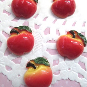 6 Red Apple Kawaii Cabochons 19x20mm, #1123a