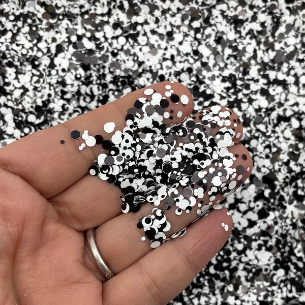 Cookies and Cream Black and White Solvent Resistant Round Circle Dot Glitter, Nail Art Decoden Shaker Mold & Resin Glitter F642