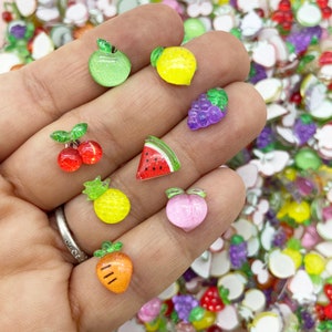 20 Small Glittery Resin Fruit Cabochons, Tiny Cabs L460