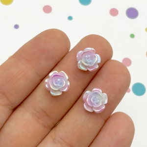 10 Blau Lila 10mm Rosen Cabochons mit flacher Rückseite, Kunststoff Cabochons L105
