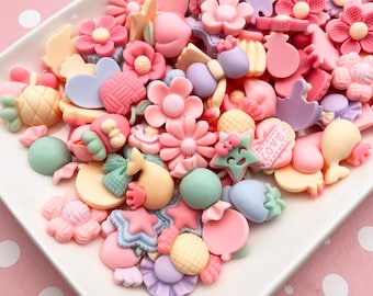 10 Assorted Grab Bag of Pastel Resin Flatbacked Cabochon Mix, Flat Backed Acrylic Plastic Cabs 831