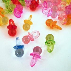 25 Multicolor Clear Pacifier Pendant Charms, Cute Acrylic Rave Trinkets, J87