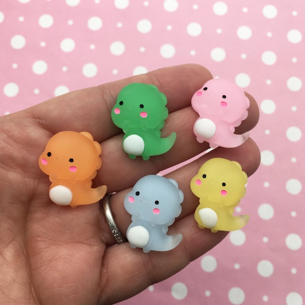 5 Assorted Color Baby Dinosaur Cabochons, Dino Cabs, T-Rex Kawaii Cabs, Dino Cabochons, 1611