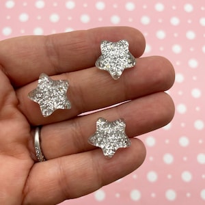 8 zilveren glitterhars ster cabochons, schattige bling cabs, #1261