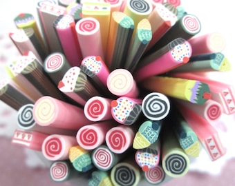 10 Assorted Polymer Clay Dessert Canes, Fimo Clay Tubes F289