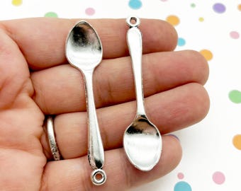 6 colgantes grandes de cuchara de plata de 55 mm, dijes de cuchara de plata, B209