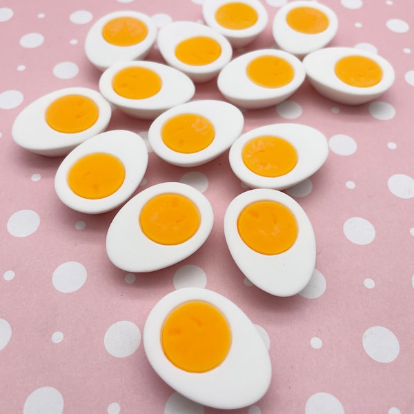 5 Hard Boiled Egg Cabochons, Cute Flat Backed Resin Cabs, Dollhouse Food, Fake Food, Kawaii Resin Doll Food 1344