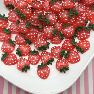 6 Resin Cabochons Erdbeeren, Früchte, Kawaii, #041b