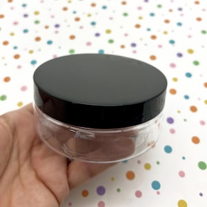 4 Straight Walled 5 oz Clear PET Plastic Jars Container with Screw Top Black Lids