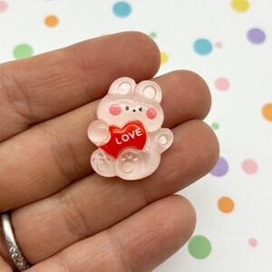 6 Rosa und Rot 23 mm Harz Hase Ostern Valentinstag Liebe Cabochons, Flatbacked Kawaii Acryl Plastik Cabochons 138b
