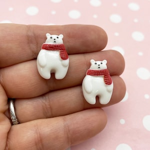 10 White 20mm Polar Bear Flatbacked Resin Xmas Cabochons, Cute Holiday Christmas Flat Backed Acrylic Plastic X-mas Cabs 255a