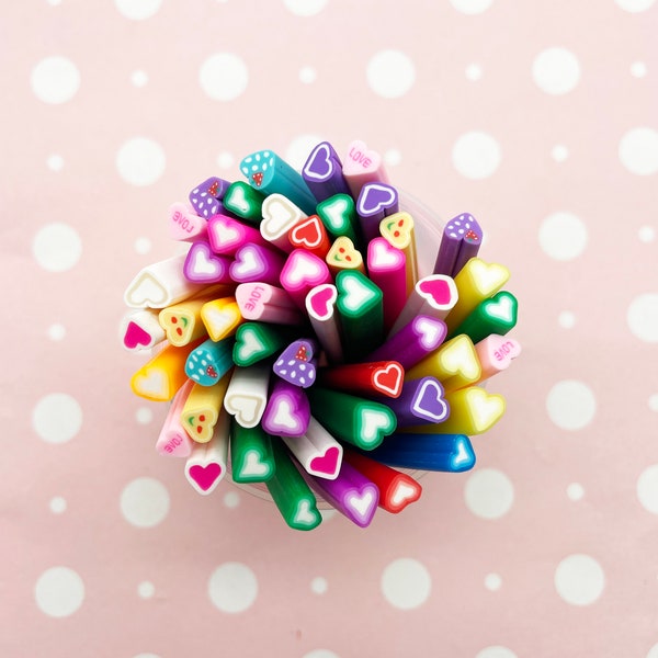 10 Assorted Heart Polymer Clay Canes, #f307