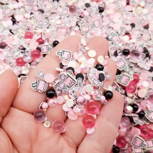 Strawberry Milk Boba Tea NON EDIBLE  Polymer Clay Sprinkles and Resin Pearl Rhinestones Mix, Fake Bake Tumbler Shaker Fill Slime Supply K109