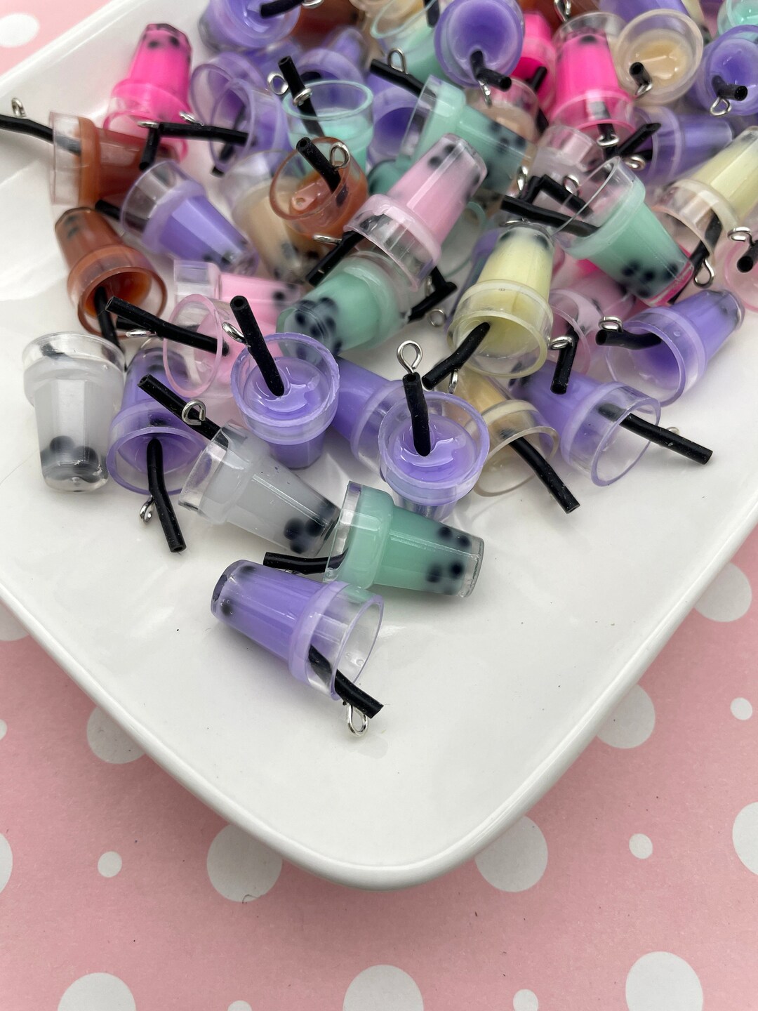 Boba Accessory 6 Miniature Acrylic Plastic Boba Frappuccino Drink Cup Cabochons ...