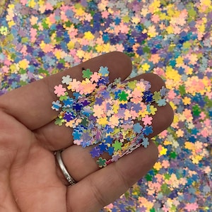 Brillo iridiscente con diseño de flor de cerezo en tonos pastel Ab Shift multicolor, brillo para decoración de uñas, brillo de flores, elige la cantidad, F750