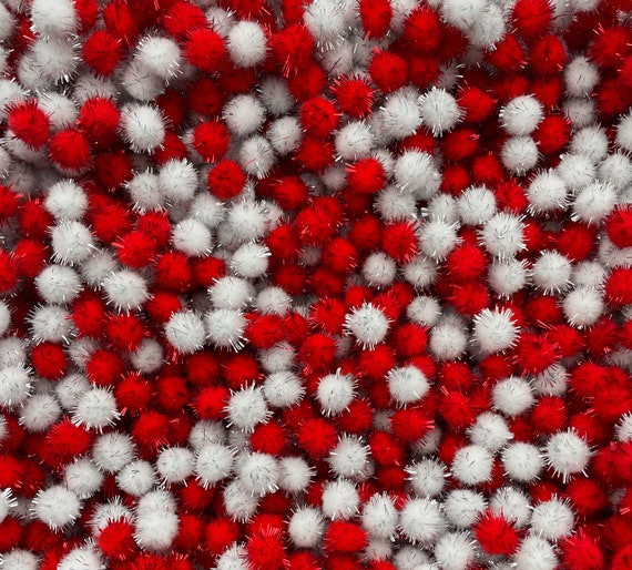 Fifty 15mm Red and Silver Valentines Day or Christmas Tinsel Mochi Balls, Pom  Poms, for Crafts and Slimes 