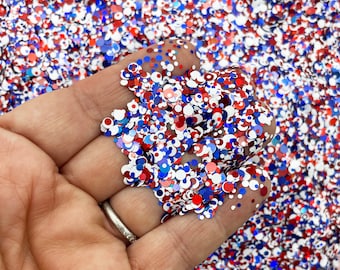 4TH of July Red White and Blue  Solvent Resistant Round Circle Dot Glitter, Nail Art Decoden Shaker Mold & Resin Glitter  F695