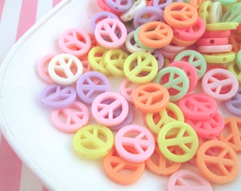 40 Pastel Peace Sign Beads Peace Sign Cabochons J155