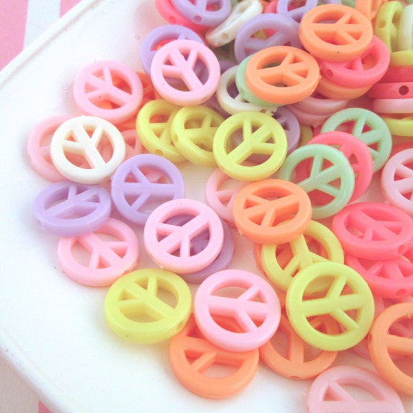 40 Pastel Peace Sign Beads Peace Sign Cabochons J155