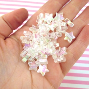 50 Iridescent Star Beads, 11mm Kawaii beads J50