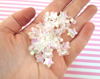 50 Iridescent Star Beads, 11mm Kawaii beads J50