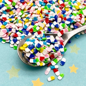 Rainbow Kawaii Pill Polymer Clay NON-EDIBLE Clay Sprinkles, Nail Art Slices, Resin Embellishments, E246