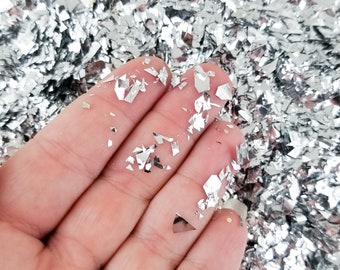 10 eller 50 g gram silverfärgad ogenomskinlig cellofan, skimrande glitterströssel, slemmaterial, Shard-konfetti CEL 26