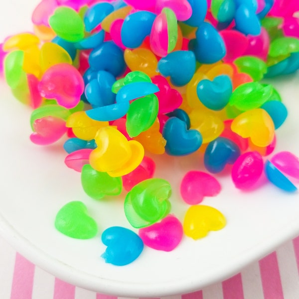 10 Multicolor Squishy Soft Resin Candy Heart Cabochons, 10x9x4mm, Flexible Resin, 661b