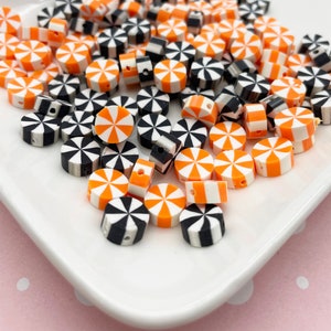 20 Black And Orange Candy Polymer Clay Beads, Cute Halloween Holiday Peppermint Candy Beads For Decoden 142