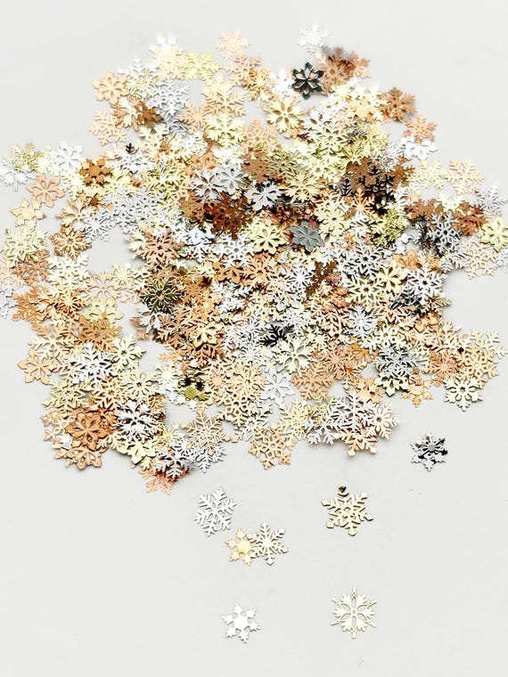 50 Tiny Assorted 5mm Silver + Gold Snowflake Nail Cabochons, Cute Kawaii Nail Snow Cabs, Manicure Supply 1477