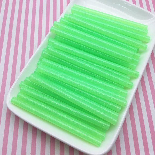 10 Piece Fluorescent Neon Electric Green Glitter Hot Glue Sticks for Kawaii and Decoden, Wax Seals, Etc. (mini size)